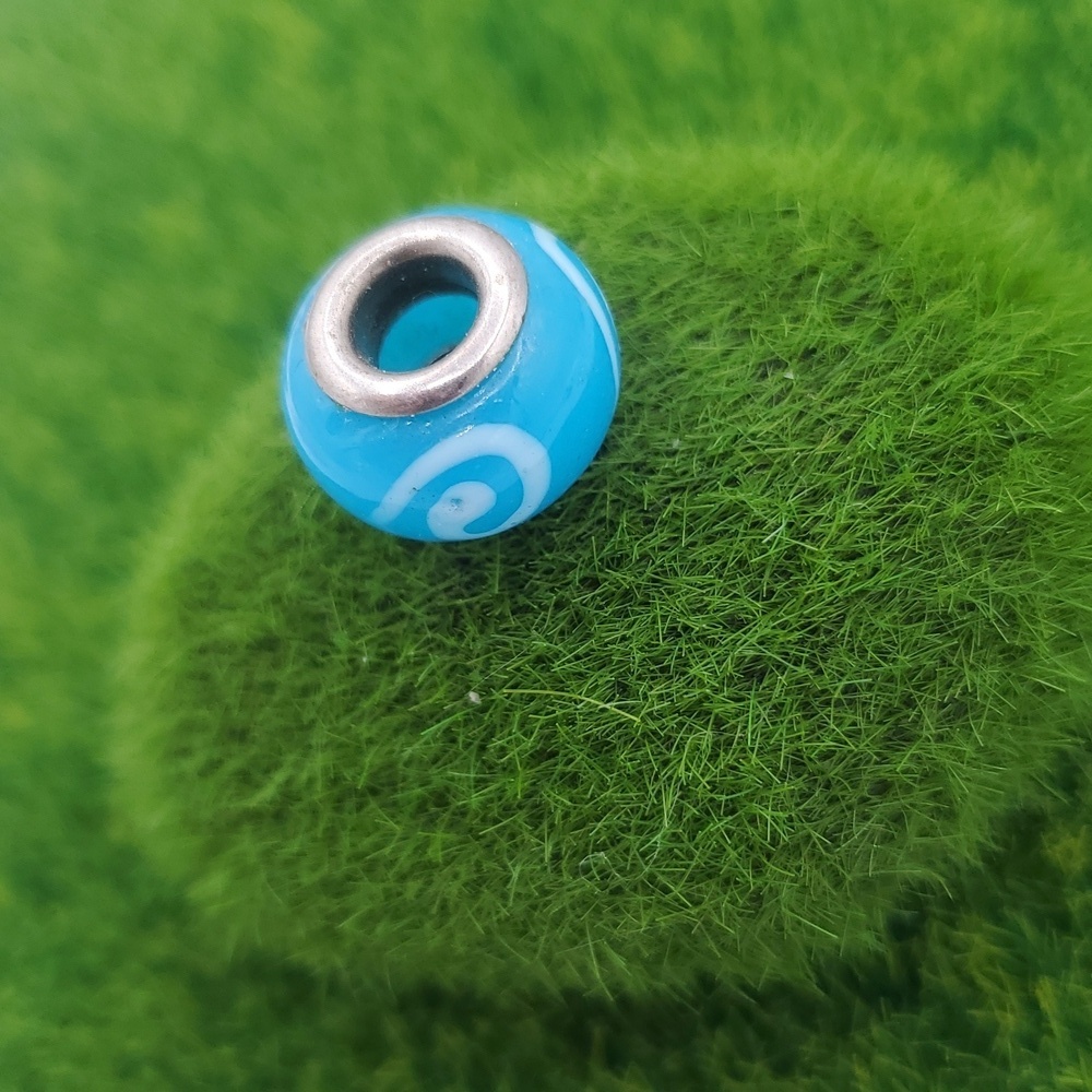 Blue Glass Bead with Silver Core P313